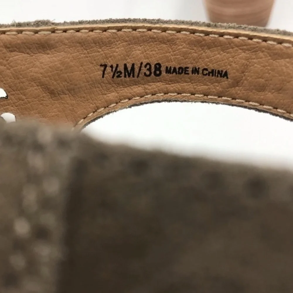 Lucky Brand Taupe Suede Perforated Heeled Sandals Size 7.5